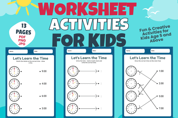 Let's Learn the Time Worksheet for Kids Graphic Teaching Materials By STARS KDP