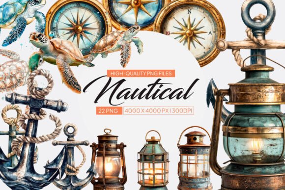 Nautical Watercolor Clipart Grafica Illustrazioni Stampabili Di Venture Studio