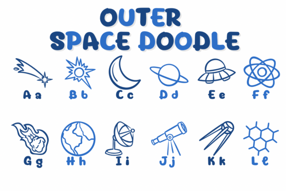 Outer Space Doodle Font PNG with transparent background - Preview 1