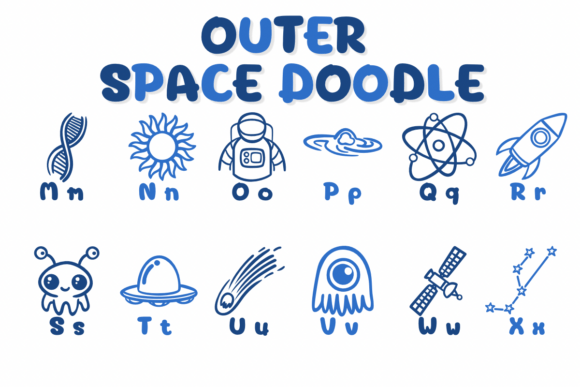 Outer Space Doodle Font PNG with transparent background - Preview 2