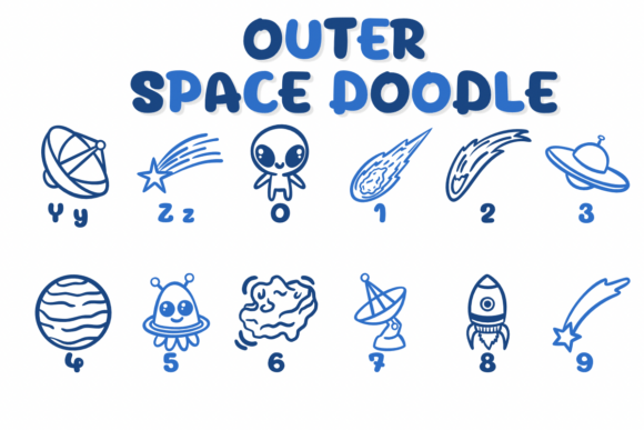 Outer Space Doodle Font PNG with transparent background - Preview 3