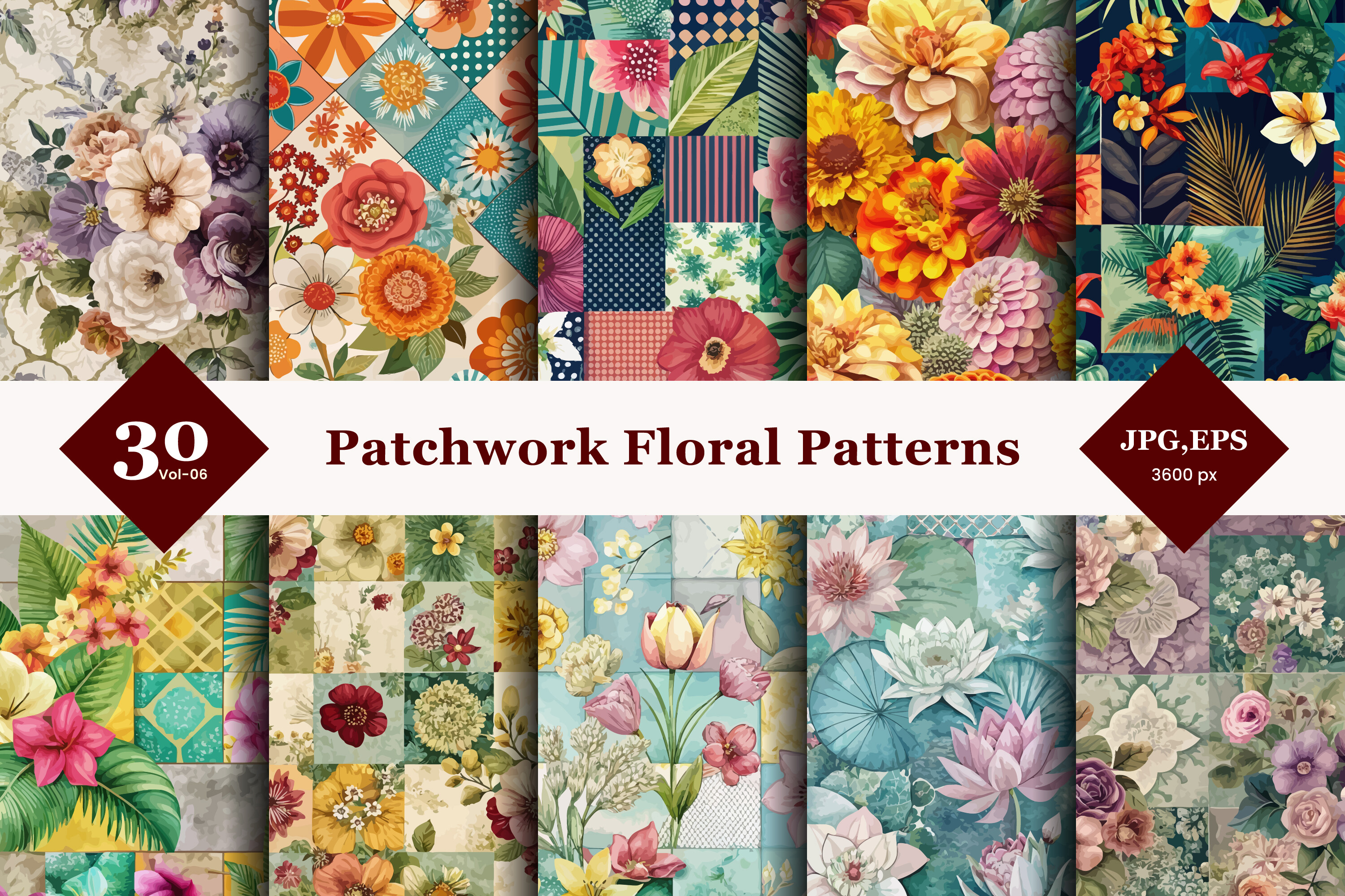 Patchwork Floral Seamless Patterns 06 Graphic by TriDraw · Creative Fabrica