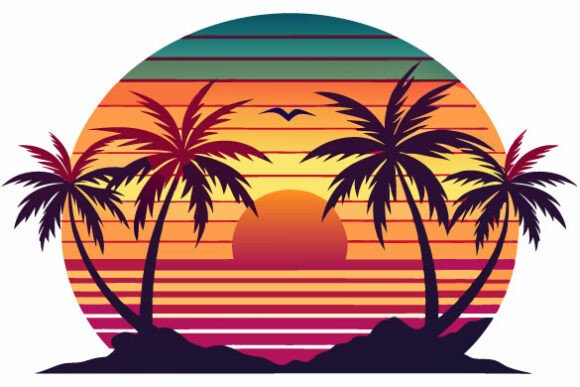 Retro Sunset Beach Palm Trees Vector Graphic by Digital Print & Cut ...