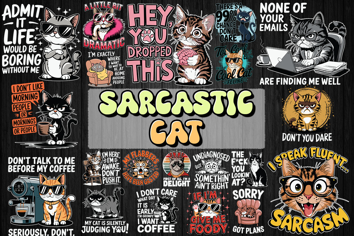 Sarcastic Cat SVG Bundle Graphic by Pecgine · Creative Fabrica