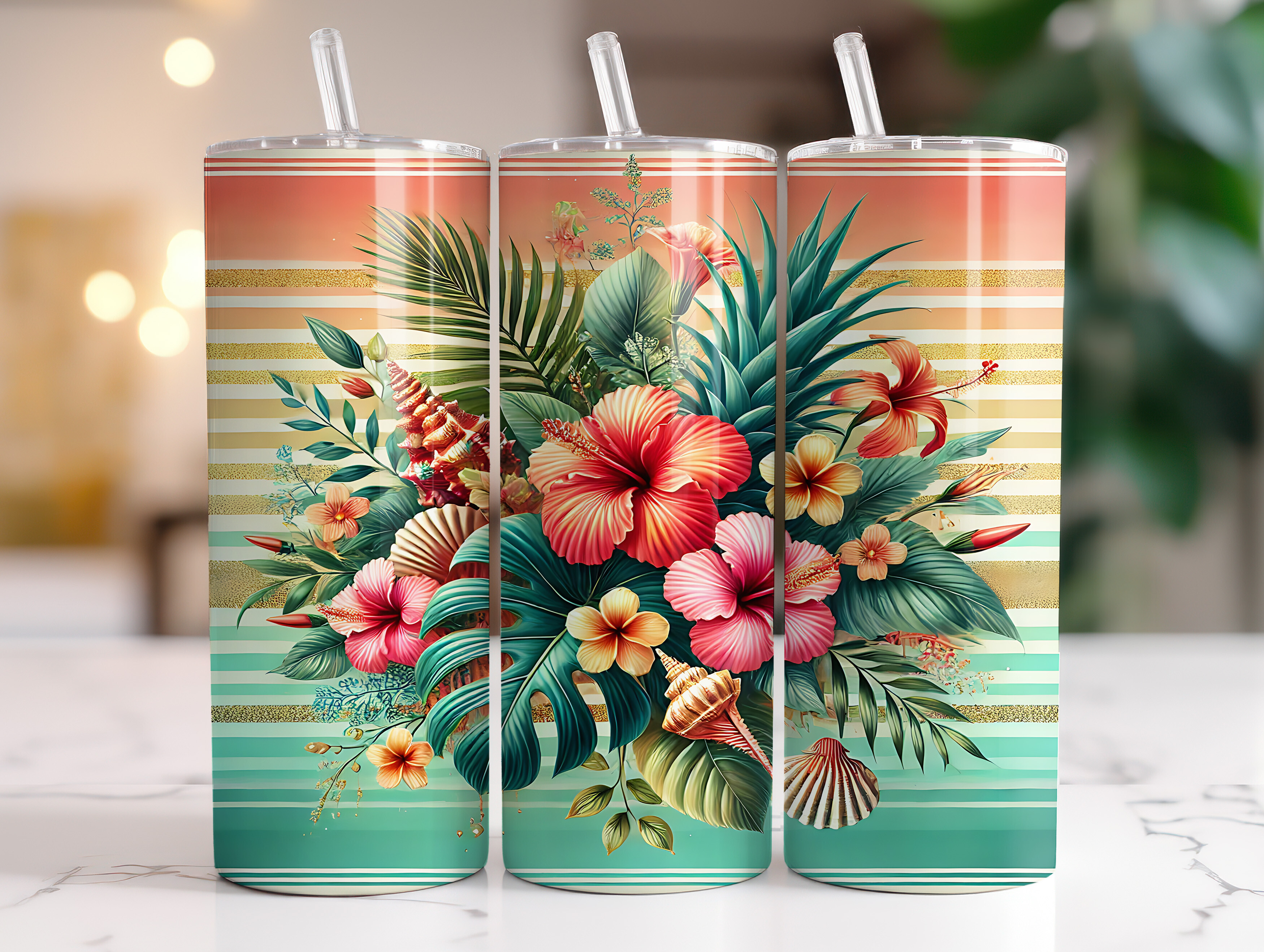 Tropical Hibiscus Beach Tumbler Wrap PNG Graphic by RahatKDP · Creative ...