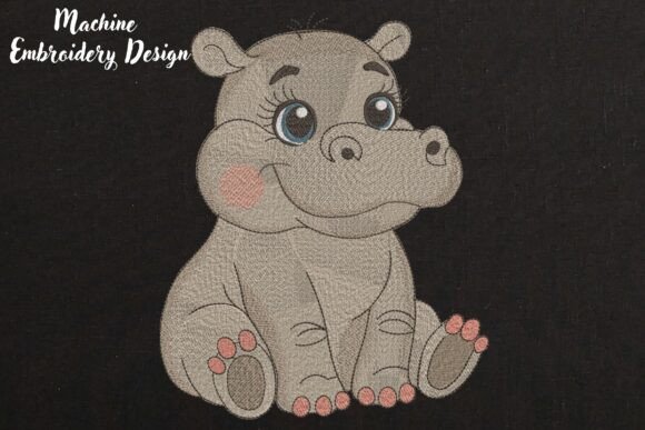 Cute Baby Hippo Wild Safari on Black