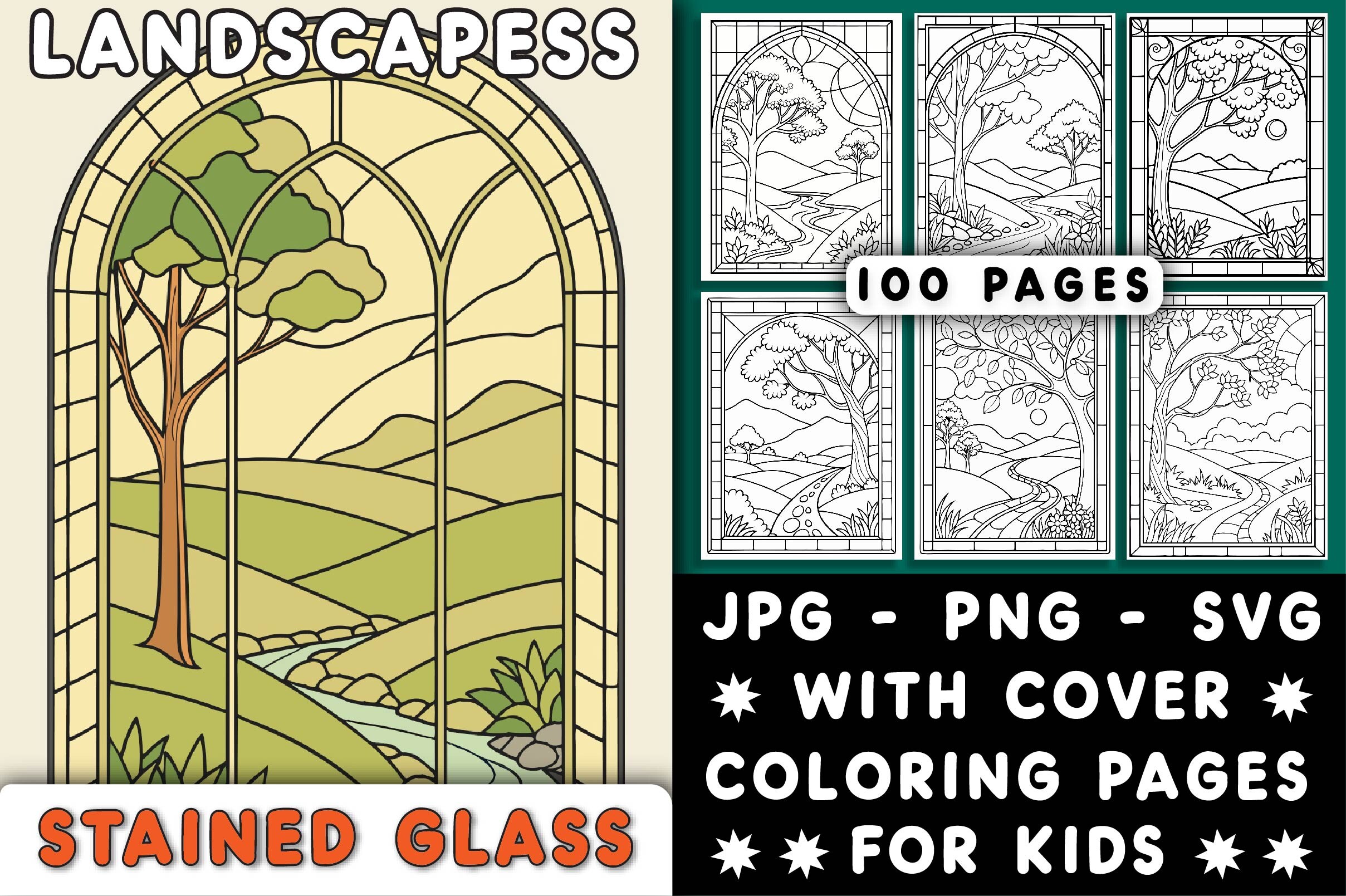 Landscapes Stained Glass Coloring Pages
