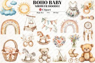 Neutral Boho Baby Shower Doodle Clipart Graphic by watercolor Design ...
