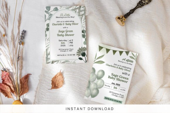 Sage Green Baby Shower Invitation Card