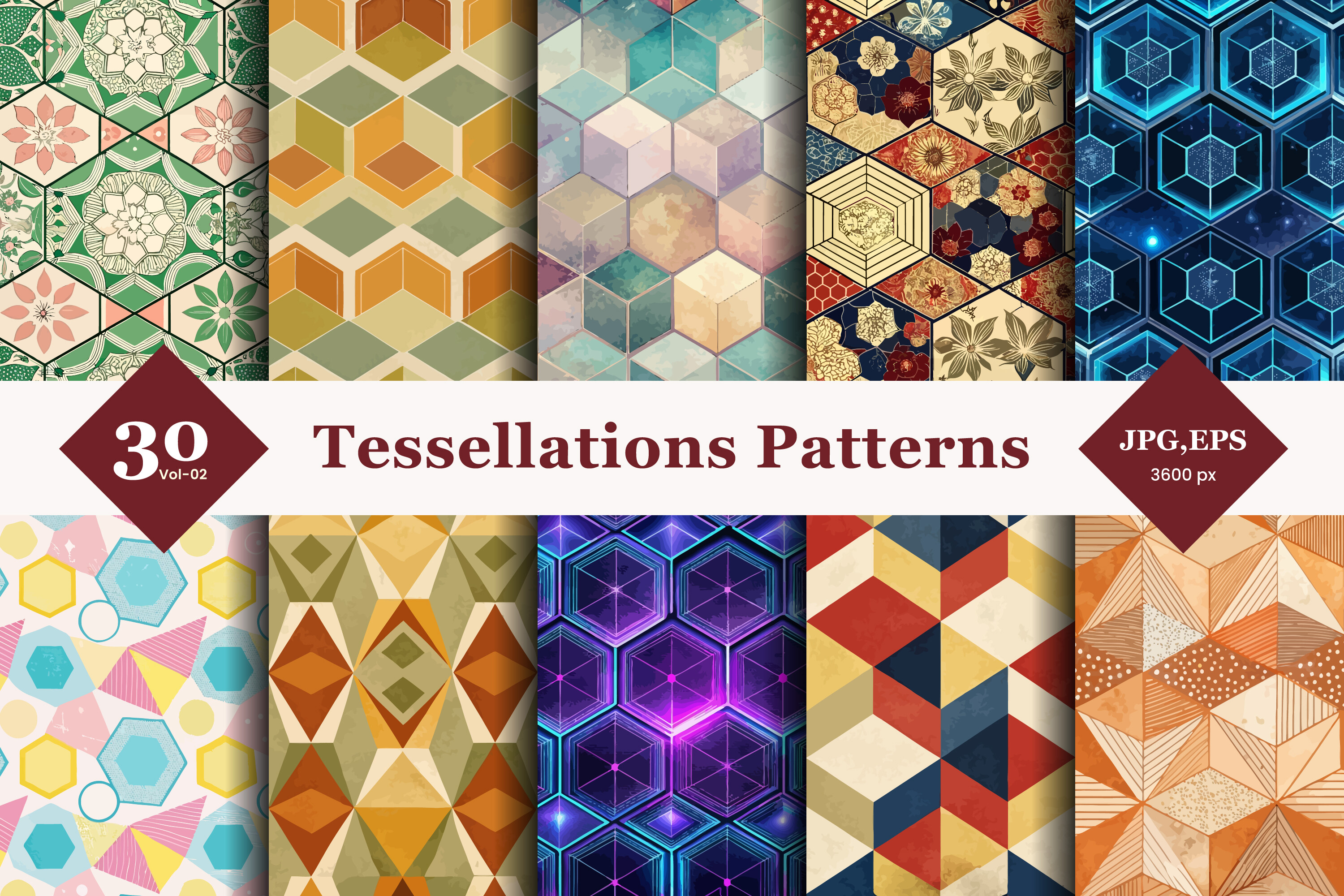 Tessellations Patterns Raspberry Semi Regular Tessellations Seamless Patterns 02 Graphic by TriDraw ...