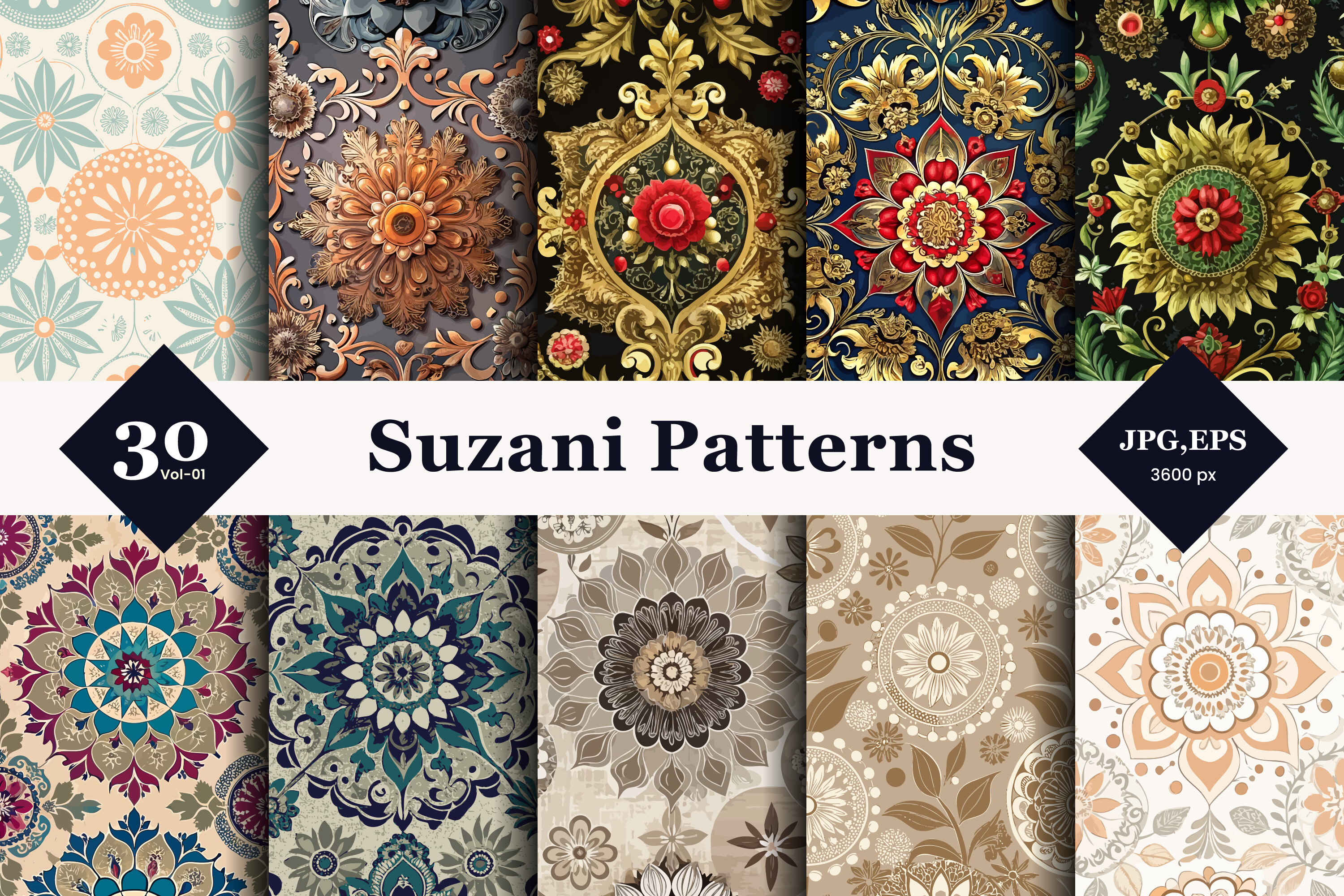 Suzani Style Seamless Patterns 03 Graphic by TriDraw · Creative Fabrica
