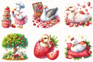 Watercolor Strawberry Goose Clipart Graphic by RevolutionCraft ...
