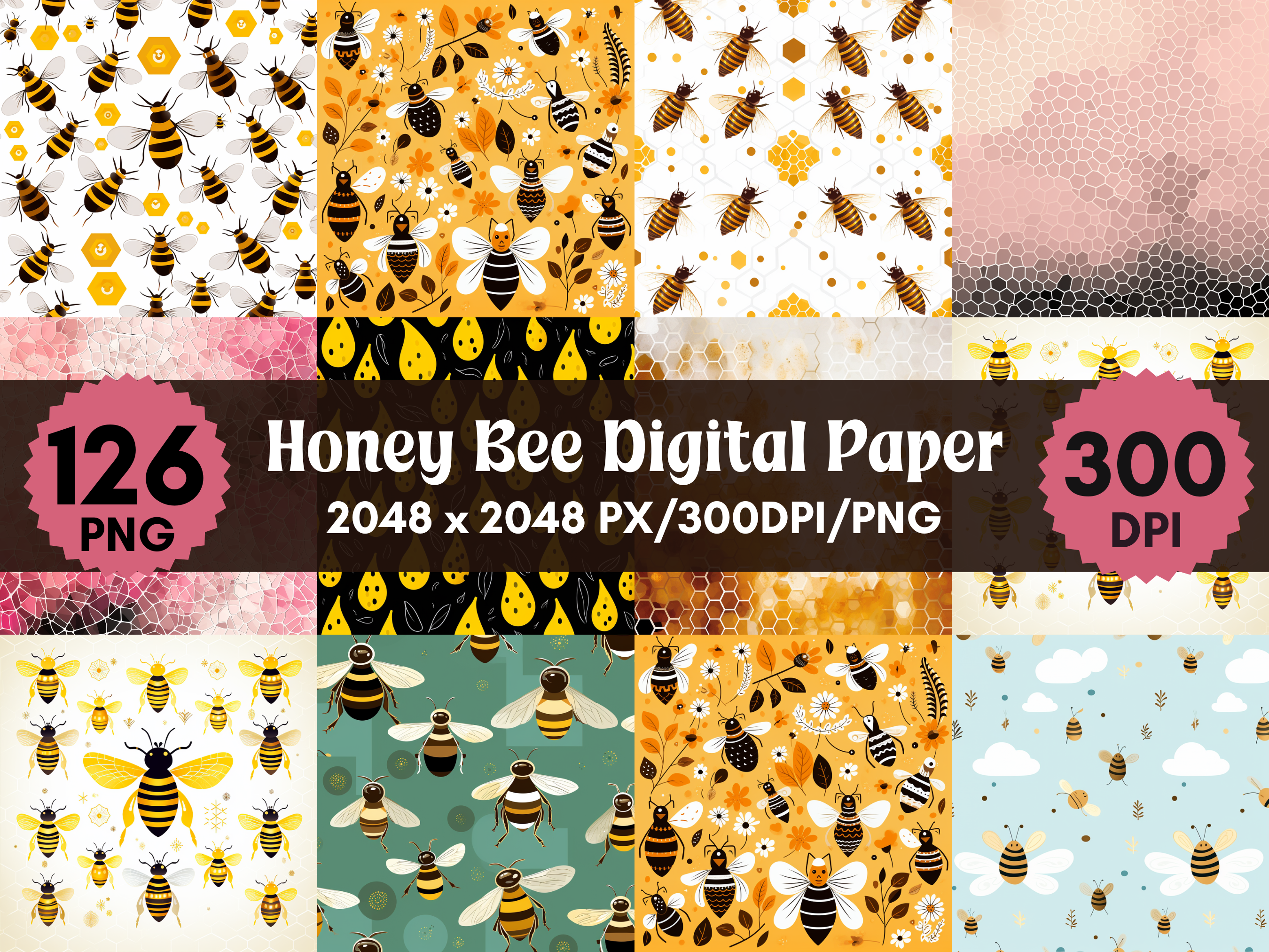126 Honey Bee Digital Paper Graphic by Diana Hunter · Creative Fabrica
