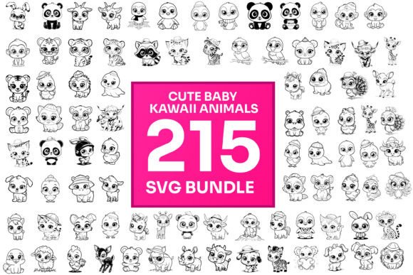 215 Cute Kawaii Animal SVG Bundle Graphic by Artify Hub Studio ...