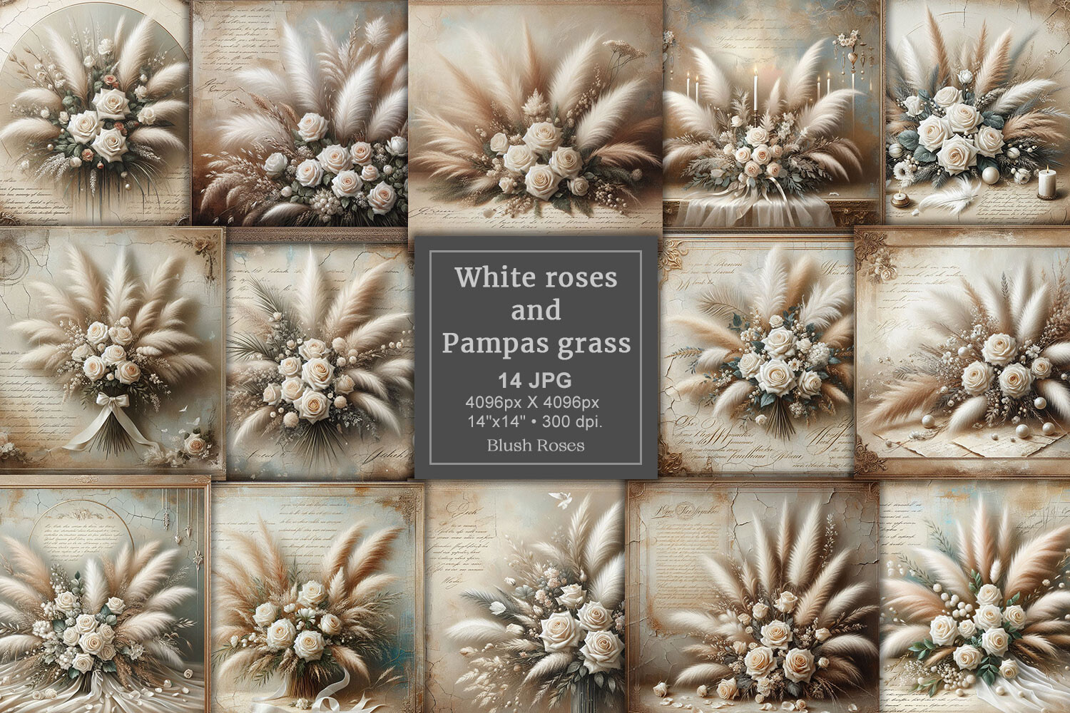 Boho Wedding White Roses Digital Paper Graphic by Blush Roses ...