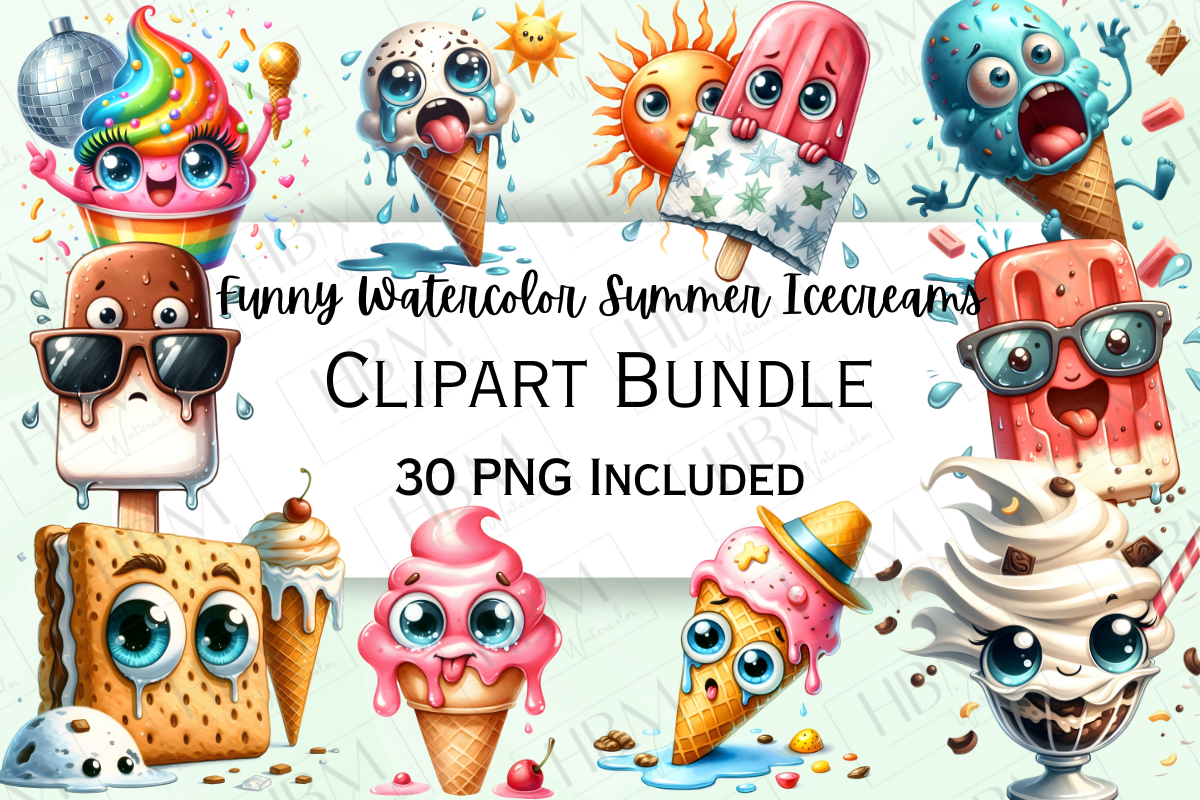 Funny Summer Ice Cream Clipart Graphic by HBM Clipart · Creative Fabrica