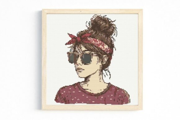Red Messy Bun Cross Stitch Pattern