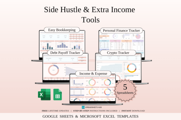 Side Hustle & Extra Income Tools | Excel Graphic Graphic Templates By SpreadsheetsHub