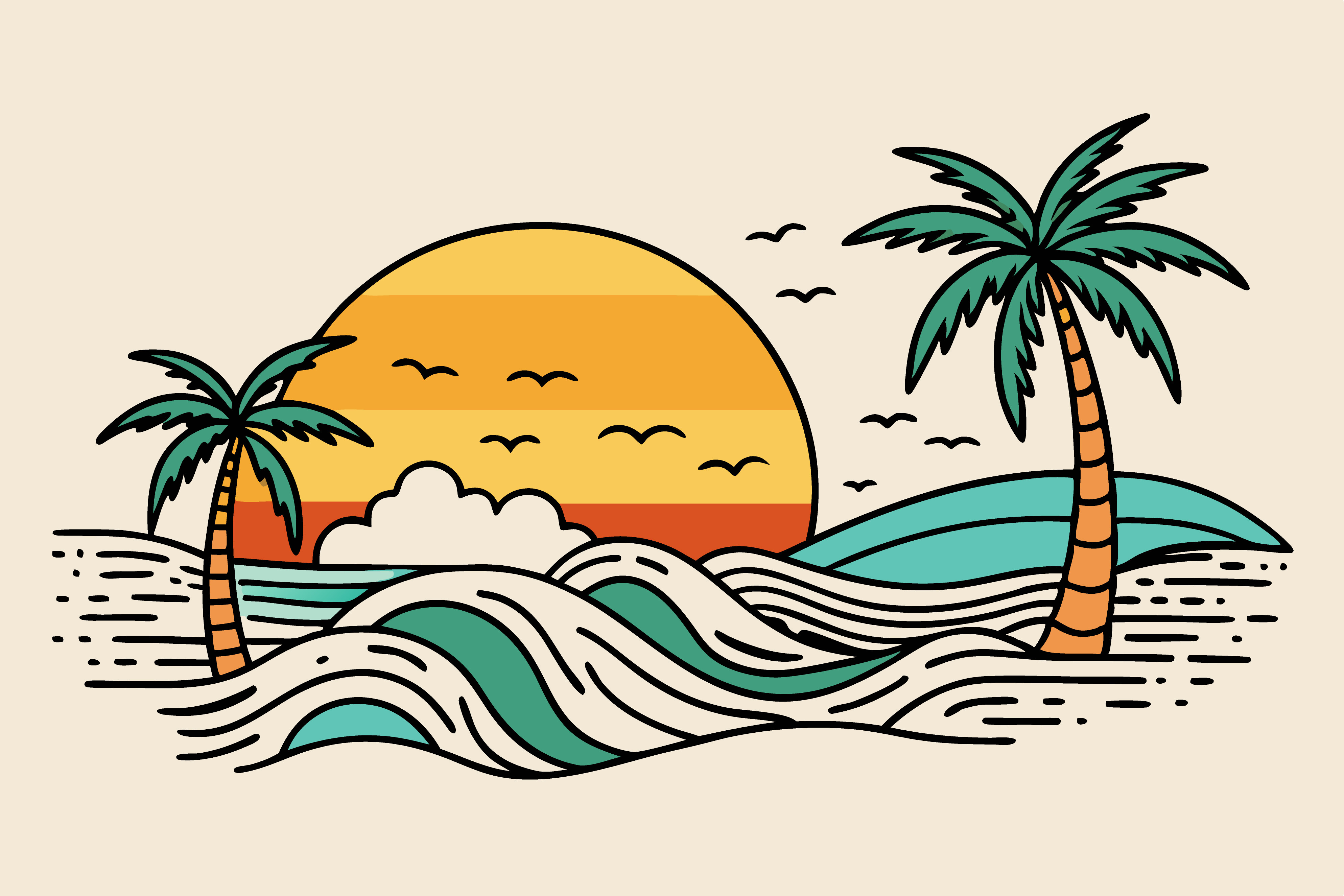 Summer Sunset Tropical Palm Tree Vector Graphic by Jafor Art · Creative ...