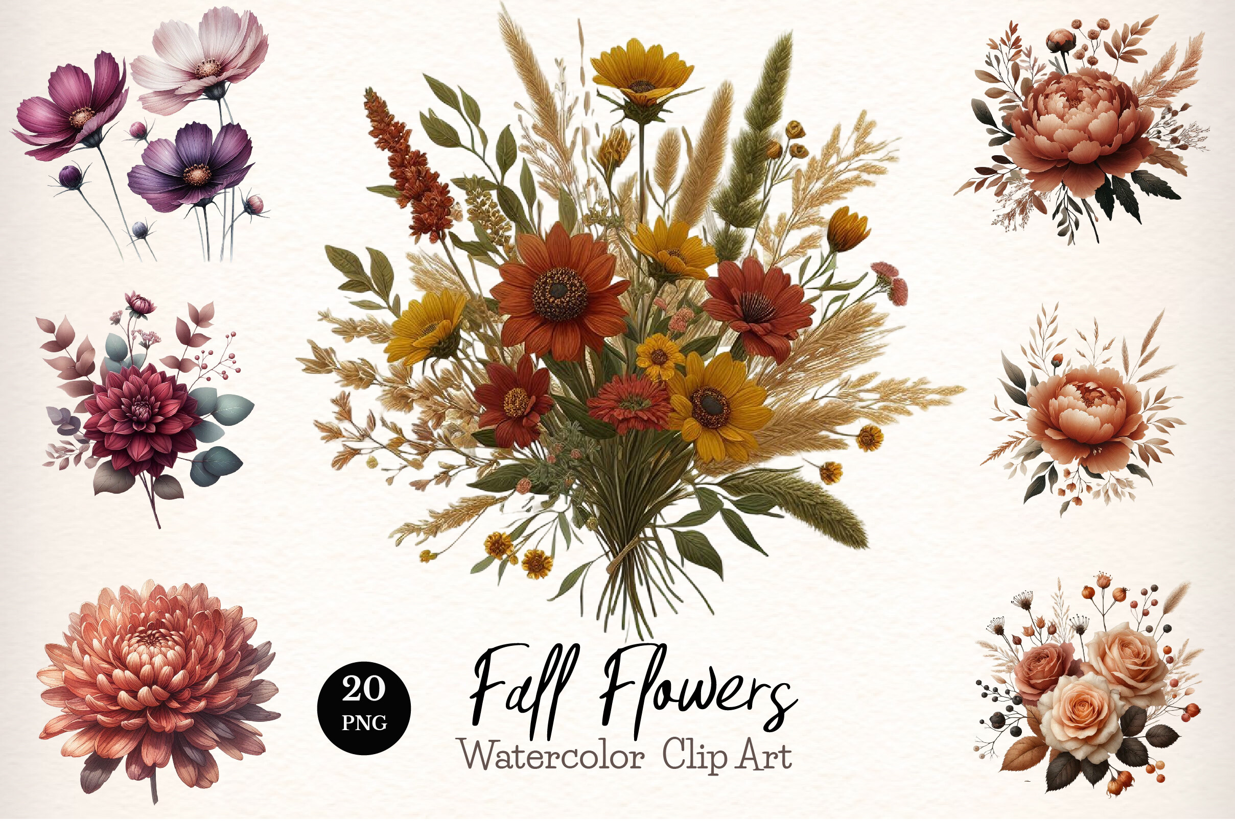 Watercolor Fall Flowers Clipart Set Graphic by WatercolorArt · Creative ...
