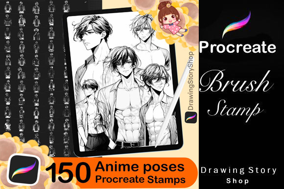 150 Procreate Manga Anime Man Stamps - photo 1