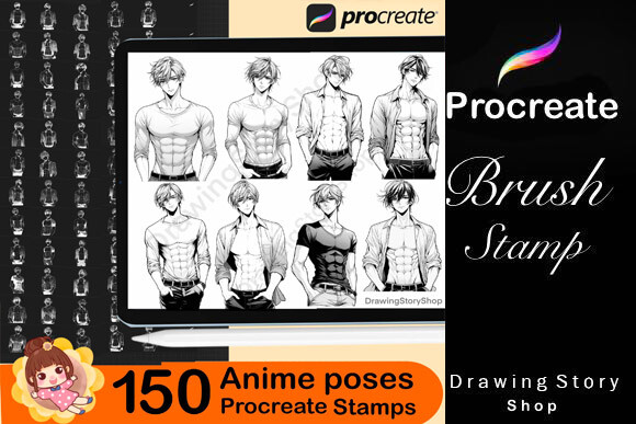 150 Procreate Manga Anime Man Stamps - photo 2