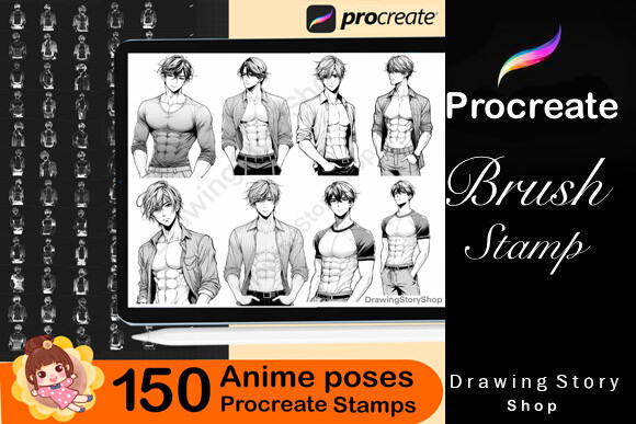 150 Procreate Manga Anime Man Stamps - photo 3