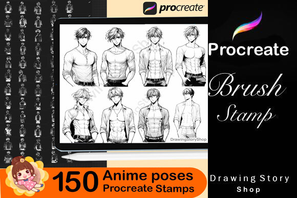 150 Procreate Manga Anime Man Stamps - photo 4