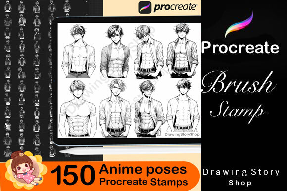 150 Procreate Manga Anime Man Stamps - photo 5