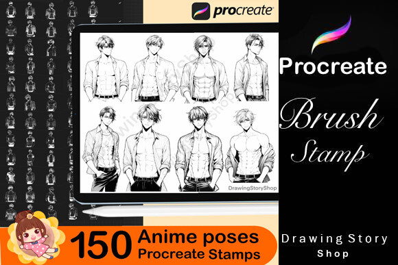 150 Procreate Manga Anime Man Stamps - photo 6