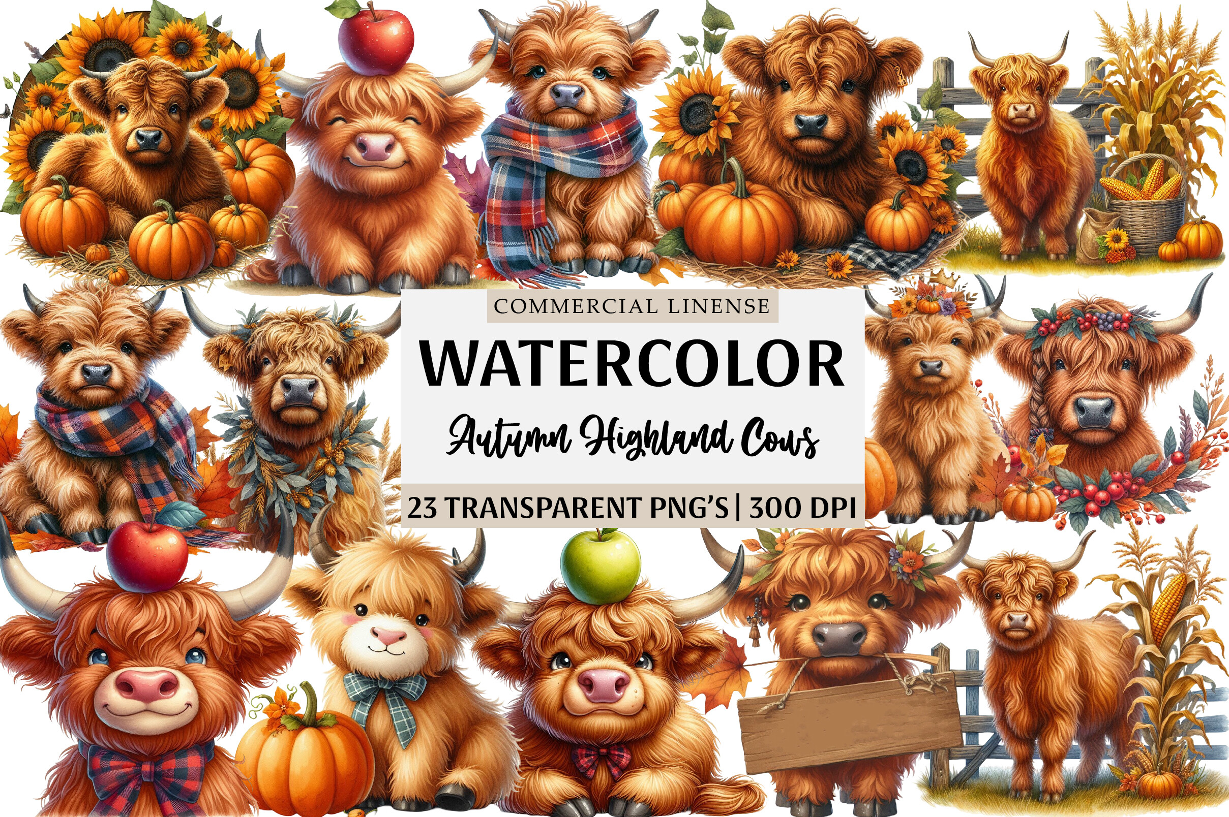 Autumn Highland Cows Clipart Graphic by Creative Mint · Creative Fabrica