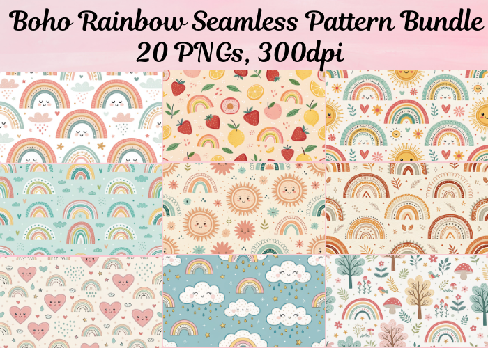 Boho Rainbow Seamless Pattern Bundle Graphic by KS Creatives · Creative ...