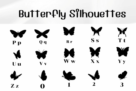 Butterfly Silhouettes Font PNG with transparent background - Preview 2
