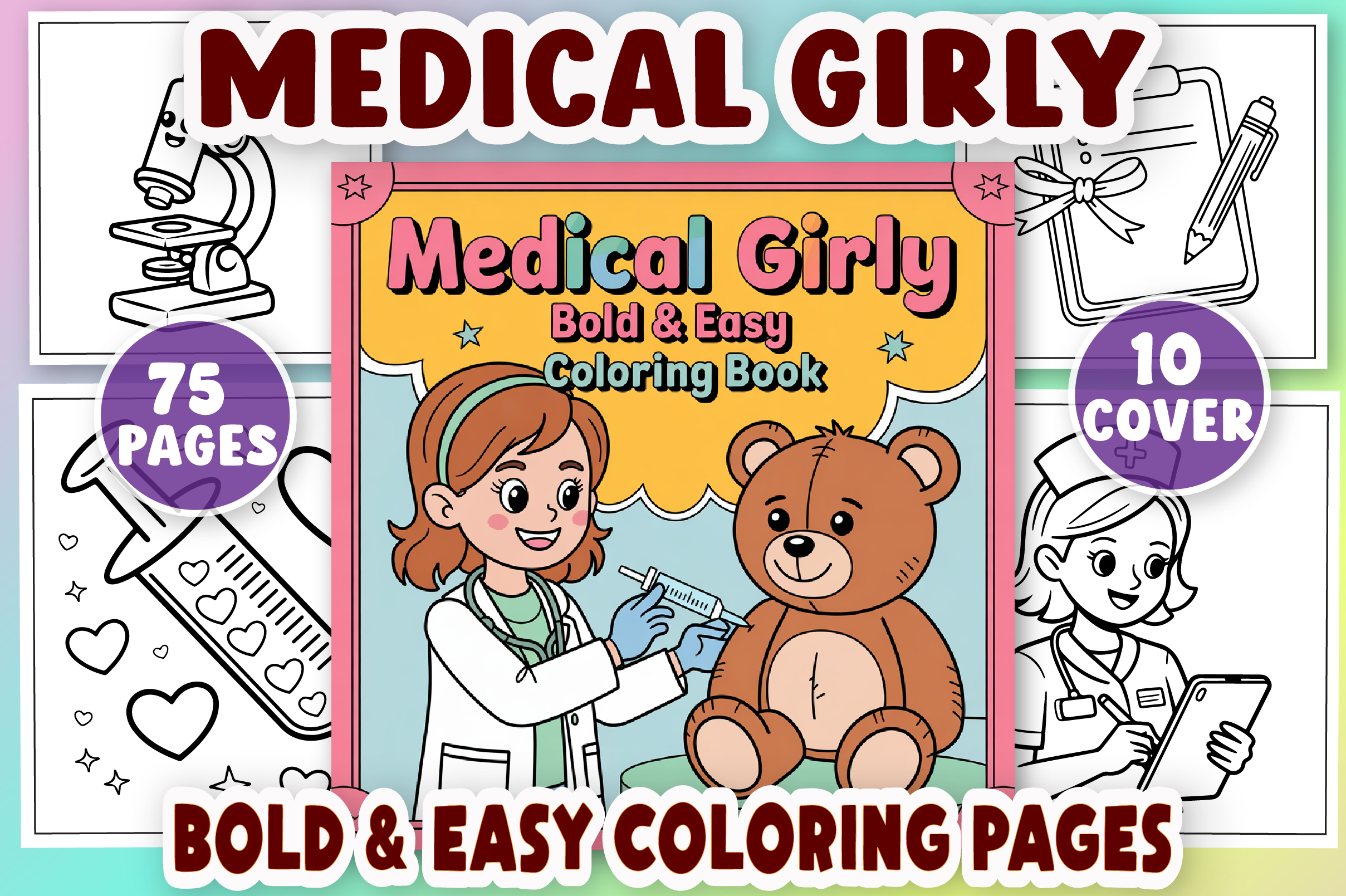 Medical Girly, Bold & Easy Coloring Book
