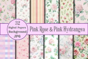 Pink Rose & Pink Hydrangea Digital Paper Graphic by Designstock ...