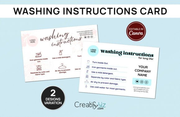 Printable Washing Instructions Care Card