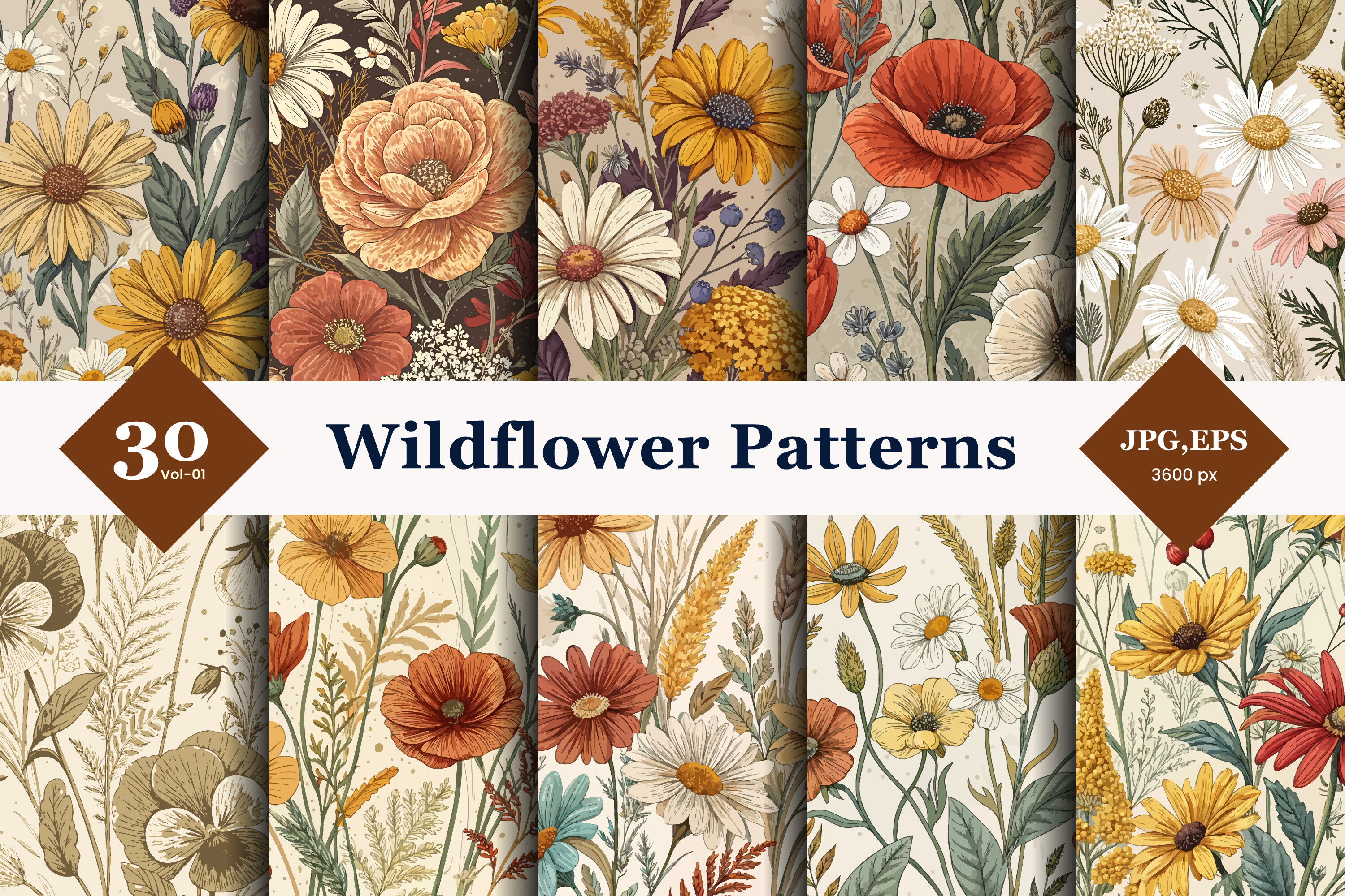 Wildflower Seamless Patterns 01 Graphic by TriDraw · Creative Fabrica