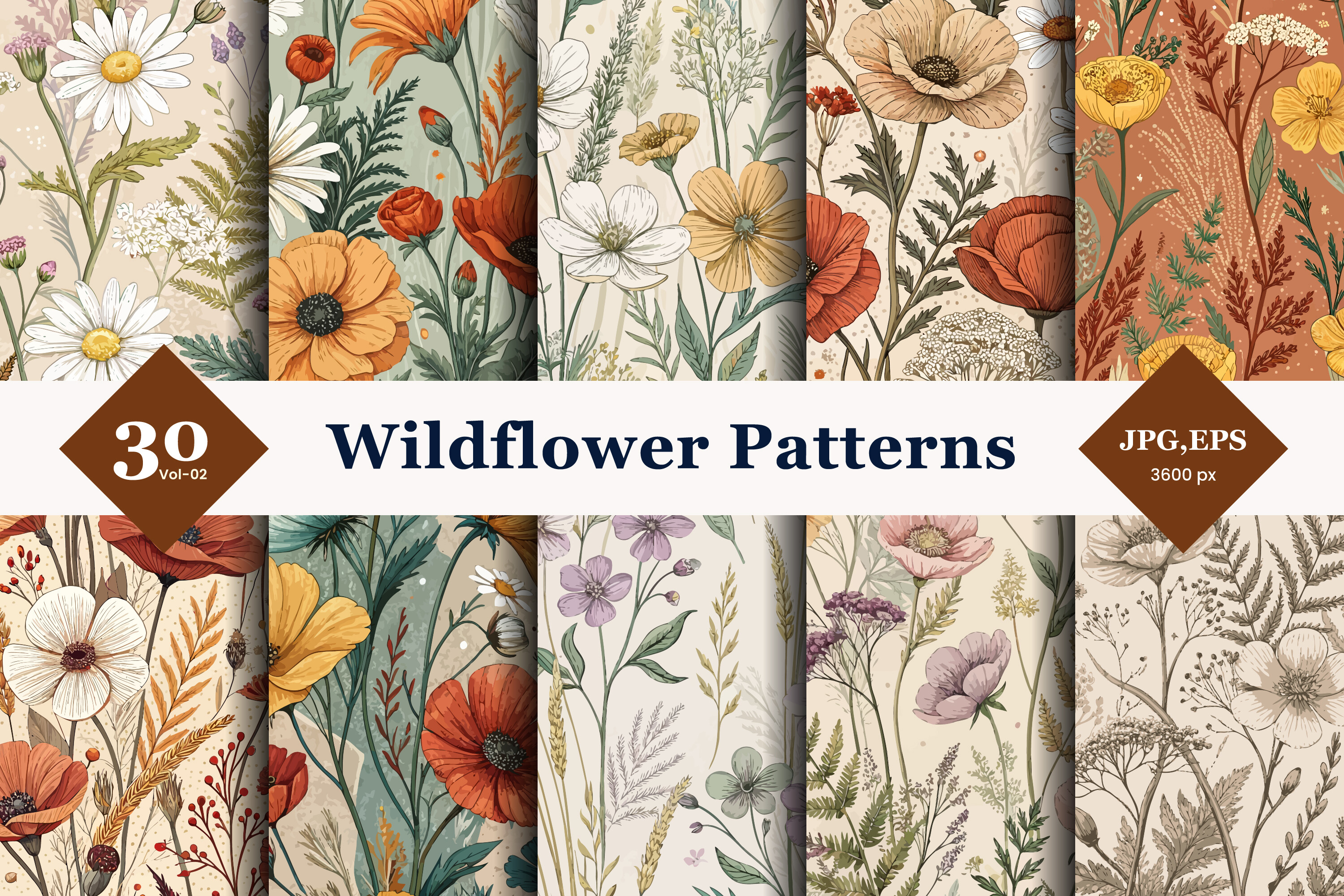 Wildflower Seamless Patterns 02 Graphic by TriDraw · Creative Fabrica