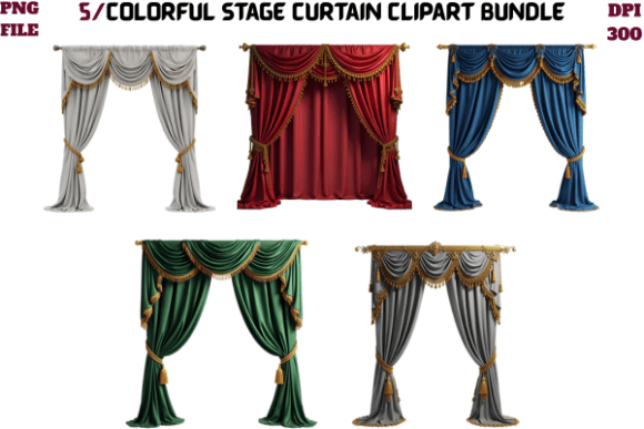 Colorful Stage Curtain Clipart Bundle