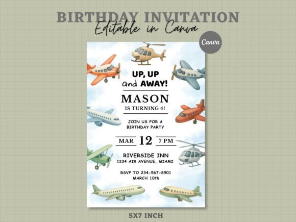 Editable Airplane Birthday Invitation
