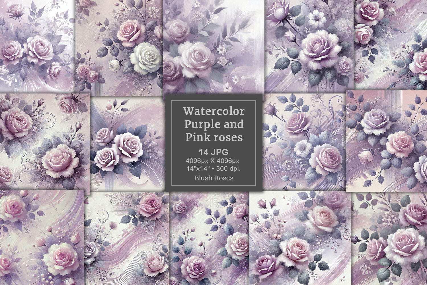 Purple and Pink Roses Digital Paper Pack Graphic by Blush Roses ...