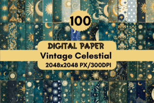 100 Vintage Celestial Digital Paper Graphic by Diana Hunter · Creative ...