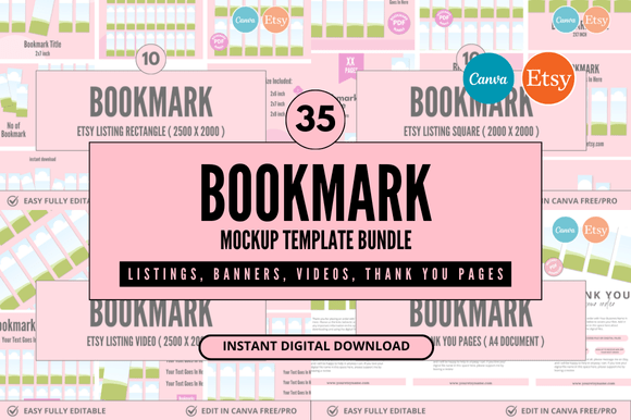 35 Bookmark Etsy Canva Mockup Bundle Grafik Produktmodelle (Mockups) Von FolieDesign