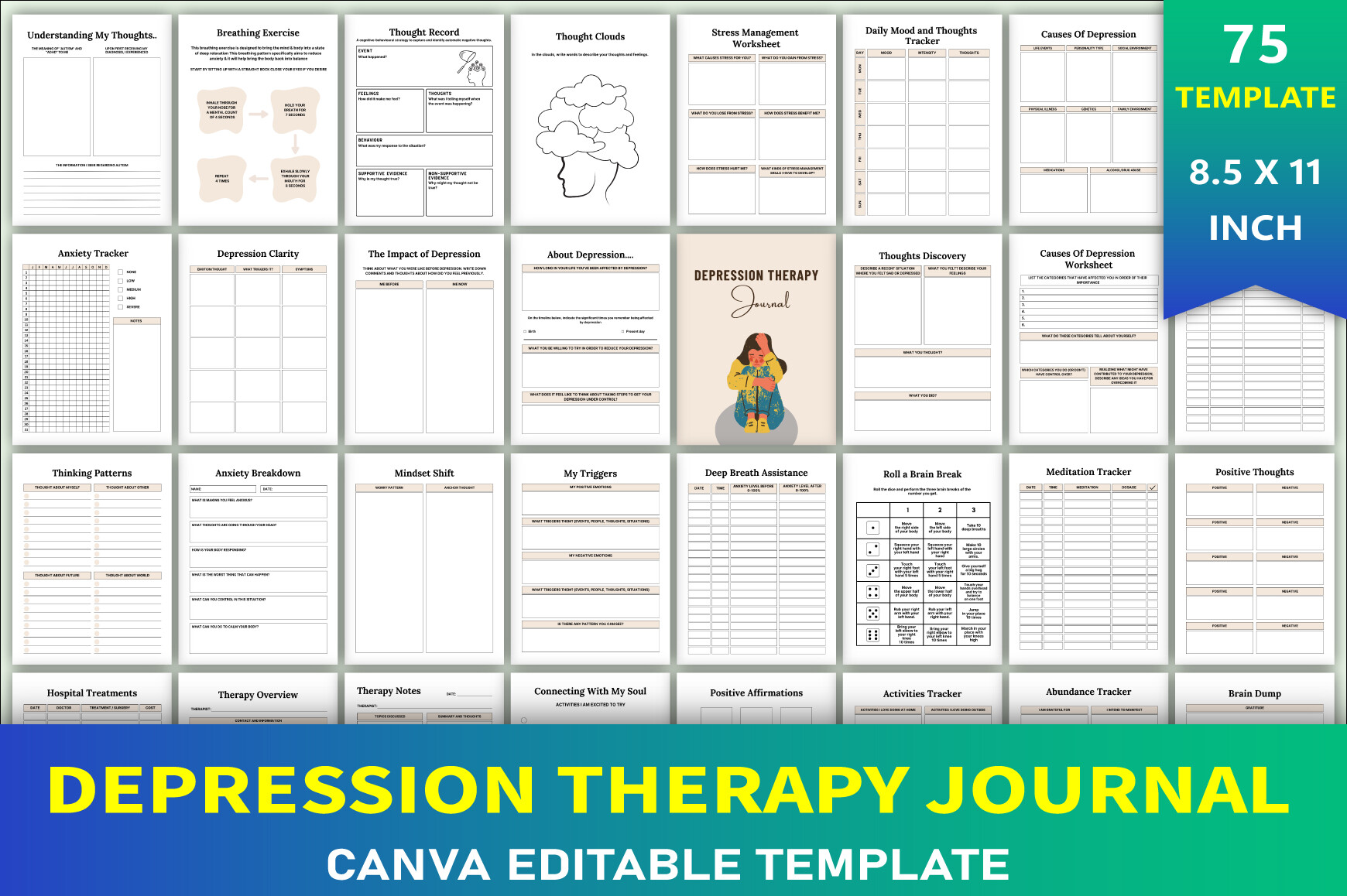 Editable Depression Therapy Journal Graphic by KDP GALLERY · Creative ...
