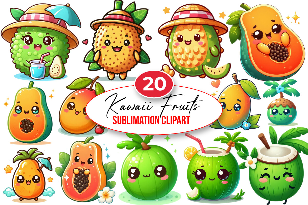 Kawaii Fruits Sublimation Clipart Graphic by sagorarts · Creative Fabrica