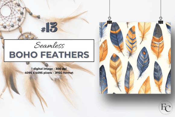 Seamless Boho Feather Patterns Bundle Bundle · Creative Fabrica