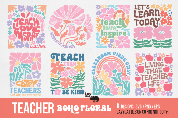 Teacher Boho Floral SVG PNG Bundle