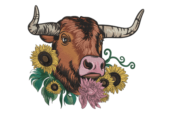 Bull Head with Sunflowers