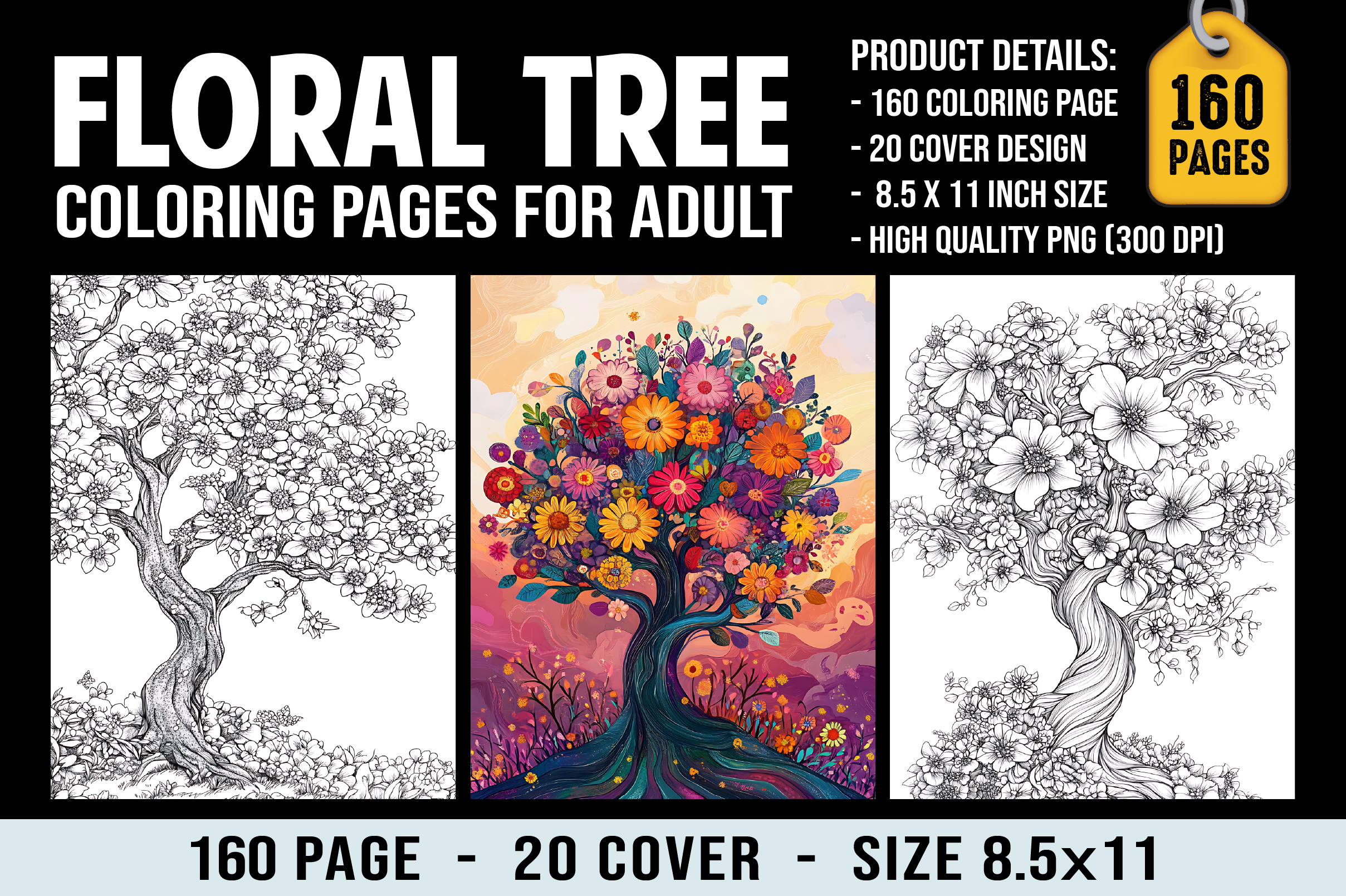Floral Tree Coloring Pages for Adults