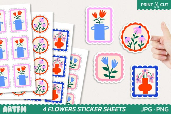 Retro Flowers Sticker Sheets Graphic by ArtFM · Creative Fabrica